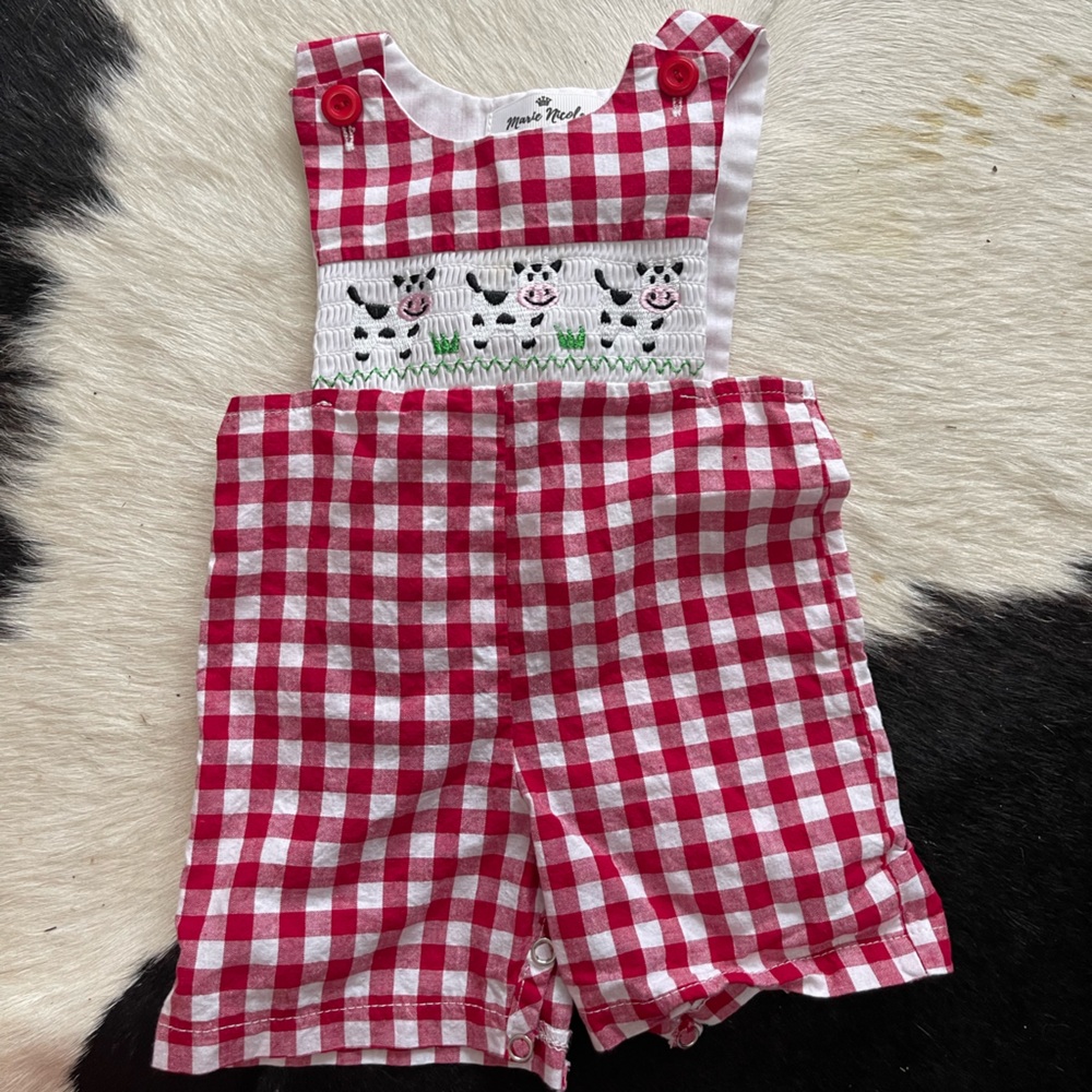 Baby boy 0-3 month smocked cow jon jon